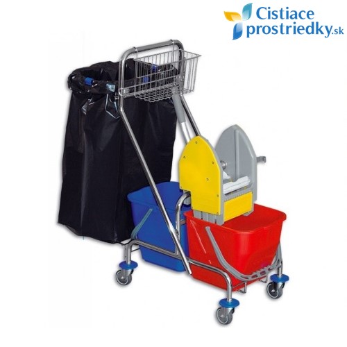 Upratovací vozík CLASIC 4 + držiak na vrece + košík na rukoväť
